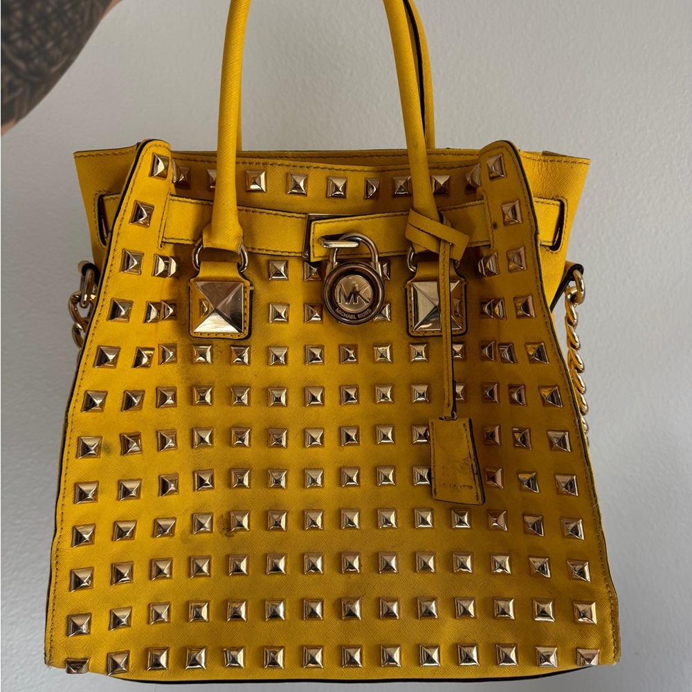 Michael Kors Yellow Tote with Gold Studs